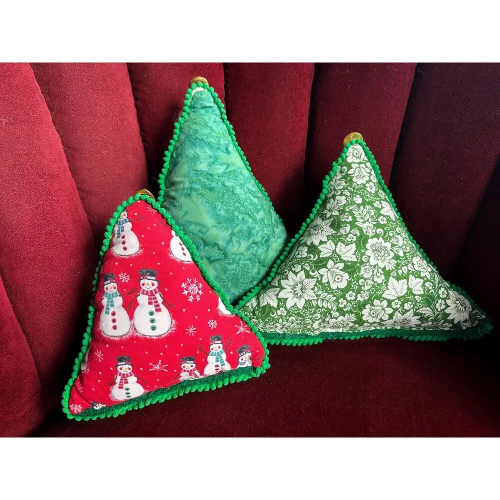 Reversible Handmade Tree Shaped Throw Pillow Set: Green Holiday Home Decor